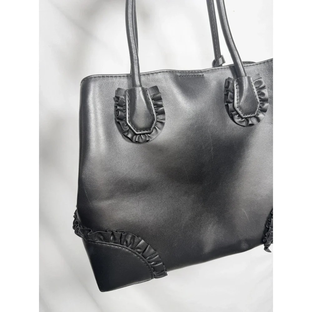 Michael Kors Mercer Gallery Medium Tote Black Leather Ruffle Satchel Purse